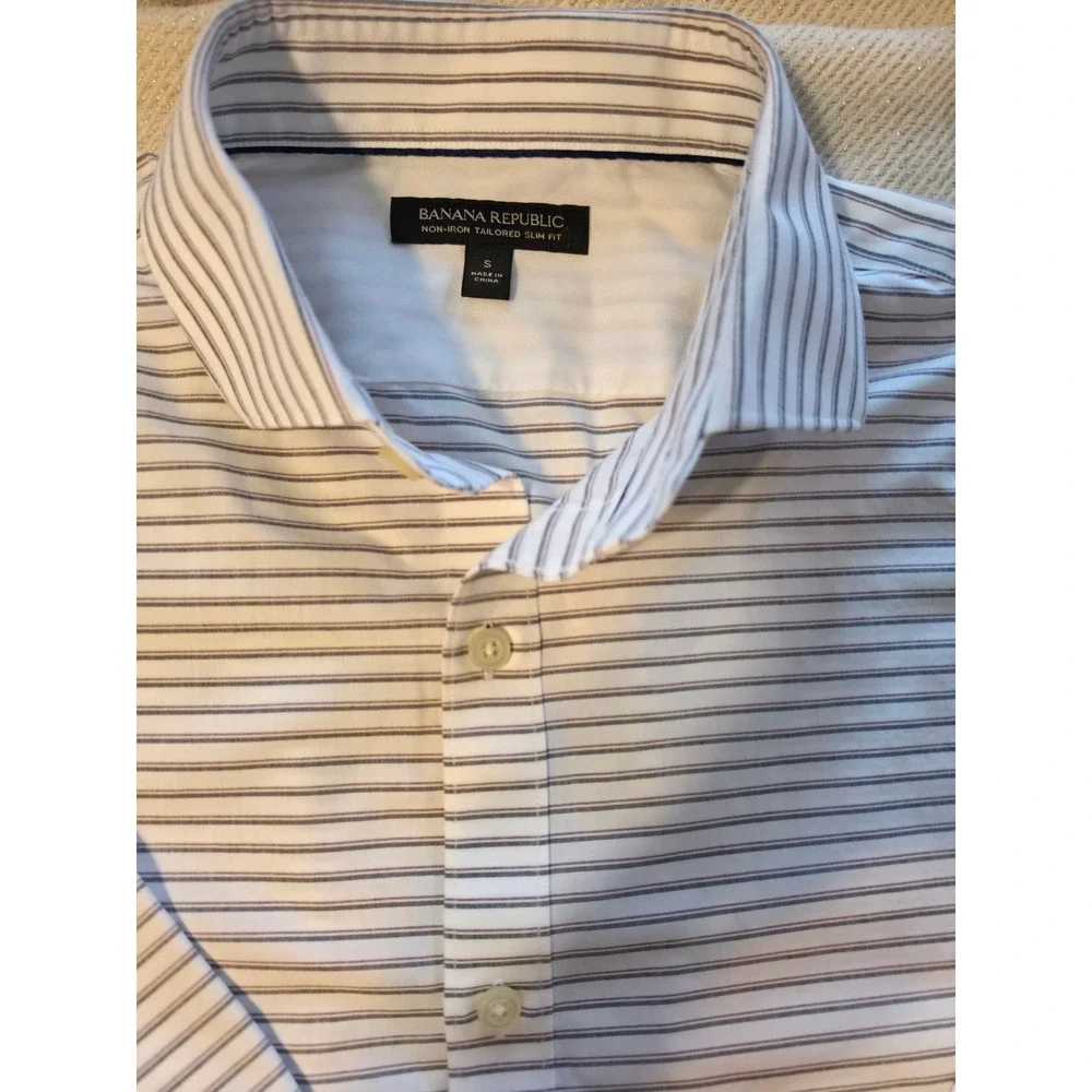 Banana Republic Mens Tailored Slim Fit Non-Iron Striped Button Down Shirt Small